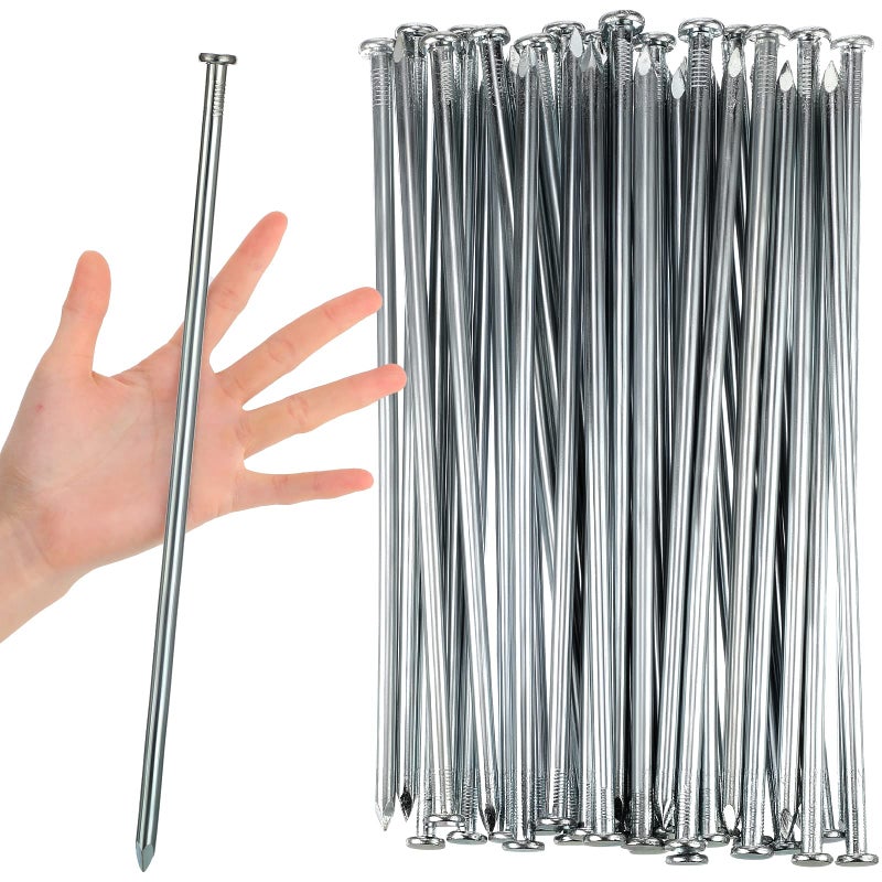 Nuenen 60 Pcs Metal Heavy Duty Stakes Landscape Anchoring Spikes Garden Edging Spikes for Artificial Turf Stakes  Paver Edging  Weed Barrier  Timber  Carpentry  Tent  Camping(12 Inch Silver) - Image 1